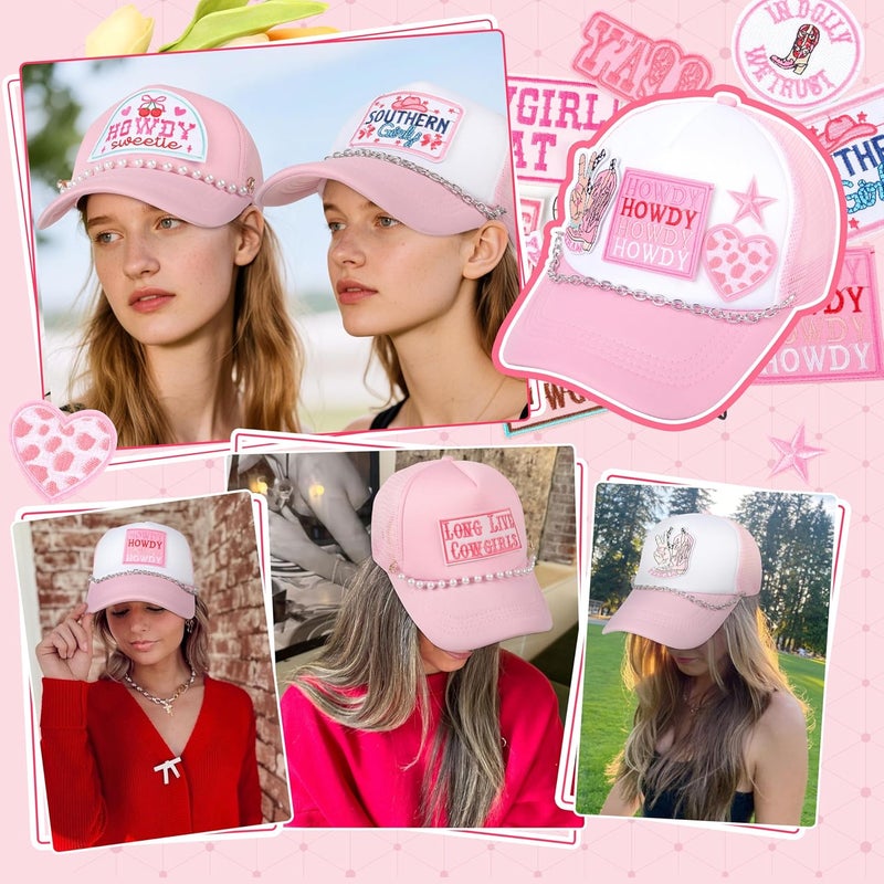 Meneng Women Trucker Hat Bulk: Western Adjustable Snapback Caps - Cowgirl DIY Hat Kit with Chains & Embroidered Patches - Image 2